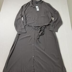 Eileen Fisher Silk Long Sleeve Gray Button Up Dress Womens XL NWT